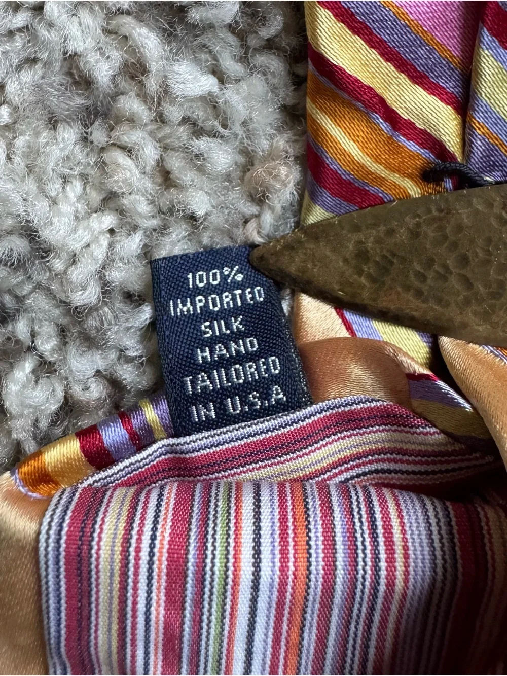 Ted Baker London Mens Tie Multicolor Striped Pink Gold Purple Necktie 100% Silk